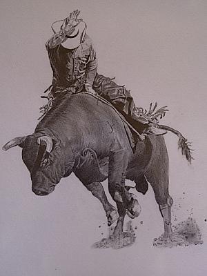 Quiroz - Lone Bull Rider - Pencil  Paper