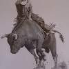 Lone Bull Rider - Pencil  Paper Drawings - By Mike Guerrero, Black And White Drawing Artist