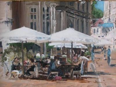 Cityscapes - White Umbrellas Study - Oil