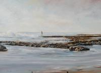 Fisherman On The Rocks - Oil Paintings - By Brian Pier, Impressionist Painting Artist