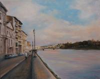 Along The Arno Florence Italy - Oil Paintings - By Brian Pier, Semi Impressionist And Realism Painting Artist