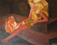 Couch Lady - Pastel And Acrylic Paintings - By Garnett Thompkins, Painting Painting Artist