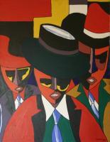 Three Guys - Acrylics Paintings - By Garnett Thompkins, Abstract Painting Artist
