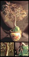 Bonsai - Asian Gold Leaves Wire Tree Sculpture - Wire