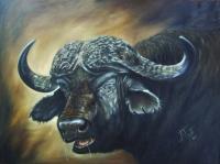 African Buffalo - Oil Paintings - By Anet Du Toit, Realistic Painting Artist
