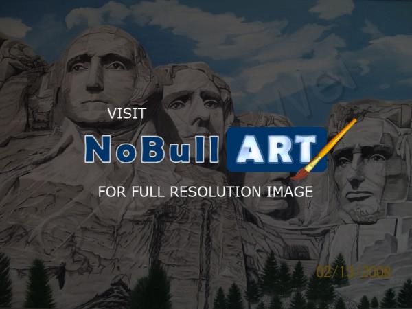 Presidentsportraits Mountainsl - Mount Rushmore - South Dakota - Oil On Canvas