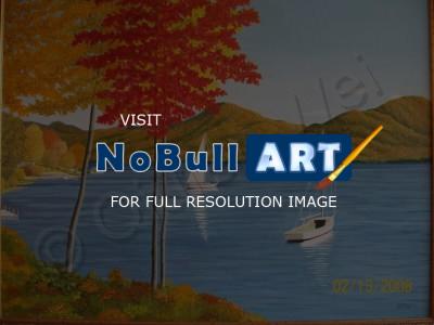 Lake Mountains Sail Boats Land - Lake George New York - Oil On Canvas
