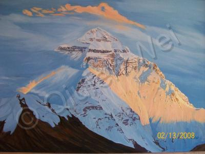 Mountainssunsetglacierlandscap - Mount Everest China - Oil On Canvas