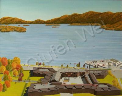 Old Fort Lake Mountainslandsca - Fort William Henry - New York - Oil On Canvas