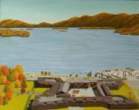 Old Fort Lake Mountainslandsca - Fort William Henry - New York - Oil On Canvas