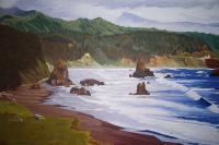 Oregon Coast - Oil On Canvas Paintings - By Qiufen Wei Marmo, Realism Painting Artist