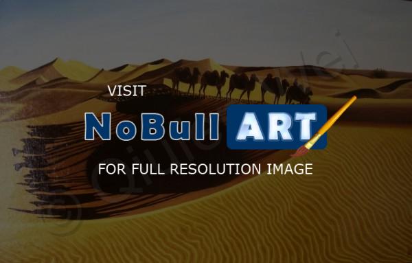 Desert Camels Landscape - Gobi Desert China - Oil On Canvas