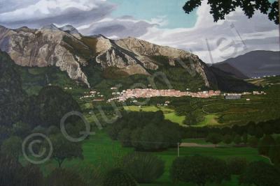 Mountains Town Landscape - San Rufo Italy - Oil On Canvas