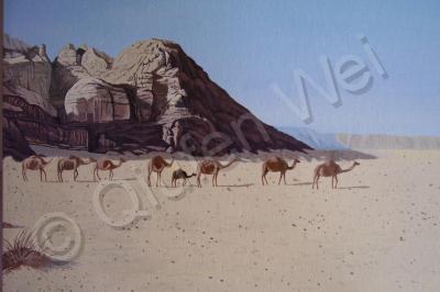 Desert Camele Landscape - Camels In Wadi Rum Jordan - Acrylic On Canvas