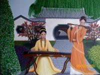 Song Ladies Playing Guzheng  And Flute - China - Oil On Canvas Paintings - By Qiufen Wei - Marmo, Realism Painting Artist