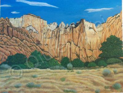 Landscape Mountains West - Zion National Park - Utah - Oil On Canvas