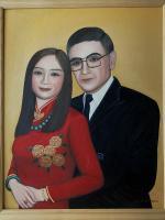 My Husband And I In 1996 - Oil On Canvas Paintings - By Qiufen W Marmo, Realism Painting Artist