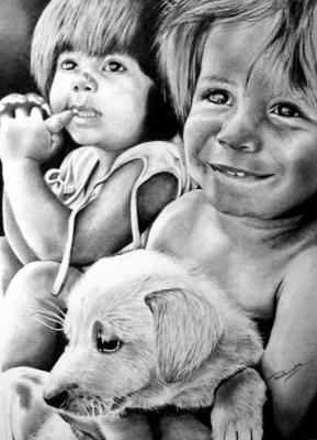 Graphite Pencil Art - Puppy Love - Graphite Pencil