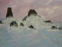 Gull Rocks - Acrylic Paintings - By Sam Mcilwain, Realism Painting Artist