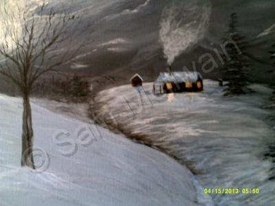 Landscape - Moonlight And Snow Fall - Acrylic