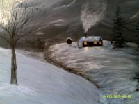 Moonlight And Snow Fall - Acrylic Paintings - By Sam Mcilwain, Realism Painting Artist