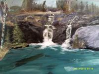 Falls At Green Lake - Acrylic Paintings - By Sam Mcilwain, Realism Painting Artist