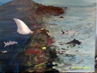 Reef Scenes - A Giant Ray Checks Out The Reef - Acrylic
