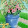 Blue Pot Wih Flowers - Colored Pencil Drawings - By Mitch Nolte, Still Life Drawing Artist