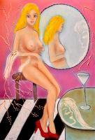 Figurative Nudes - Marie Javorkova - Girl In The Mirror Original Sign - Mixed Media