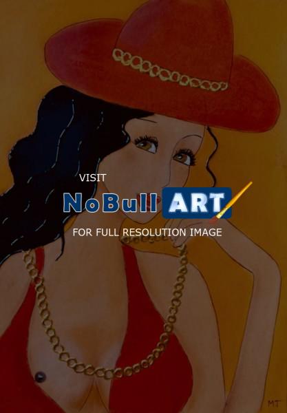 Figurative Nudes - Marie Javorkova - Girl With Necklace Original Sign Certif - Mixed Media