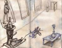 Dogsledding Across The Living Room Floor - Ball Point Pen And Pencil Other - By Eric Kovalsky, Postmodern Other Artist