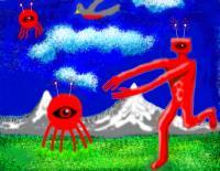 Red Robots In The Rockies - Digital Digital - By Eric Kovalsky, Surrealism Digital Artist