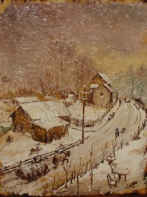 Winter - Winter In Azuga - Oil On Wood