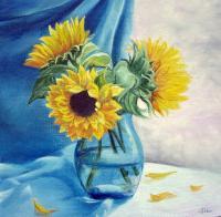 Flowers - Sunflower In A Vase - Oil On Canvas