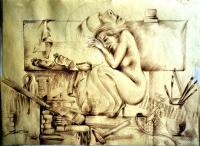 Model In Studio - Pencil Drawings - By John Biro, Drawing Drawing Artist