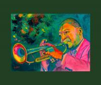 Wynton Marsalis - Watercolor Paintings - By Mako Hughes, Unique Usage Of Pure Colors Painting Artist