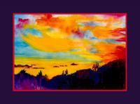 Tahoe Sunset I - Watercolor Paintings - By Mako Hughes, Unique Usage Of Pure Colors Painting Artist