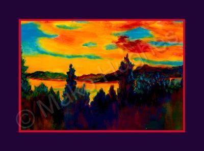 Landscapes - Tahoe Sunset II - Watercolor