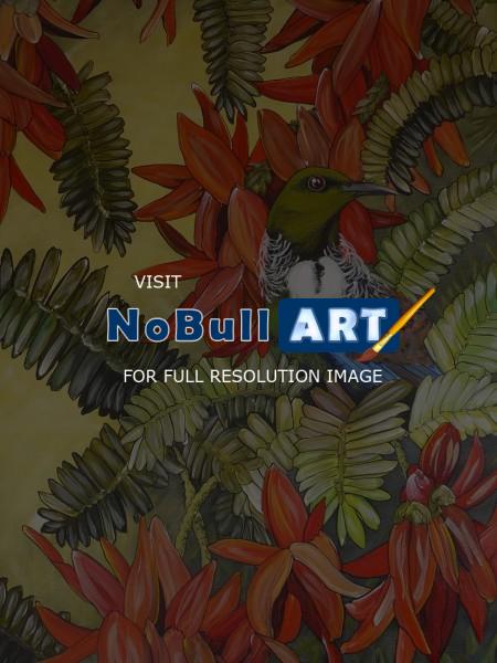 Essence Of New Zealand - New Zealand Tui And Kaka Beak Flowers - Acrylic On  Canvas
