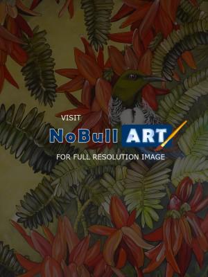 Essence Of New Zealand - New Zealand Tui And Kaka Beak Flowers - Acrylic On  Canvas
