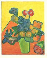 Still Life - Flowers On Orange Table - Oil On Canvas