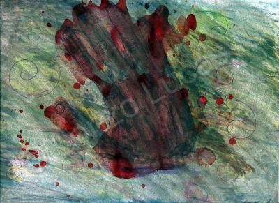 Drawings - Bloody Hands - Watercolor Pencils Acrylic