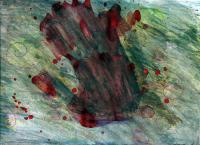 Bloody Hands - Watercolor Pencils Acrylic Paintings - By Lonzo Lucas II, Acrylic Watercolor Pencils Painting Artist