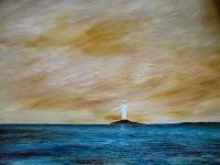 Lighthouse Evening Light 2 - Oil Paintings - By Aluitios Vanbear, Impressionist Painting Artist