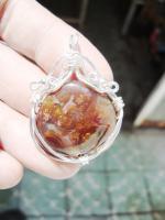 Fire Agate - Pendant Mexican Fire Agate In Sterling Silver 127 Grams - Wire Wrapping
