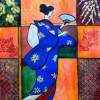 Japan Geisha Kimono Colorful Decorative Painting Ethnic Gift - Acrylic On Canvas Paper Paintings - By Manjiri Kanvinde, Realism Painting Artist