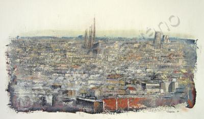 Paisajes De Ciudades - Barcelona Panoramic - Oil On Paper