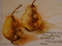 A Pair Of Pears - Watercolor Paintings - By Karen Marie Petrillose, Semi-Abstract Painting Artist