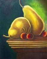 Pears And Cherries - Oil On Canvas Paintings - By Alicia Burgess, Still Life Painting Artist