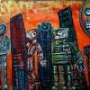 They Live - Original Robots Outsider Raw Fantasy Art Ebsq - Mixed Media Paintings - By Laura Barbosa, Outsider Art Painting Artist